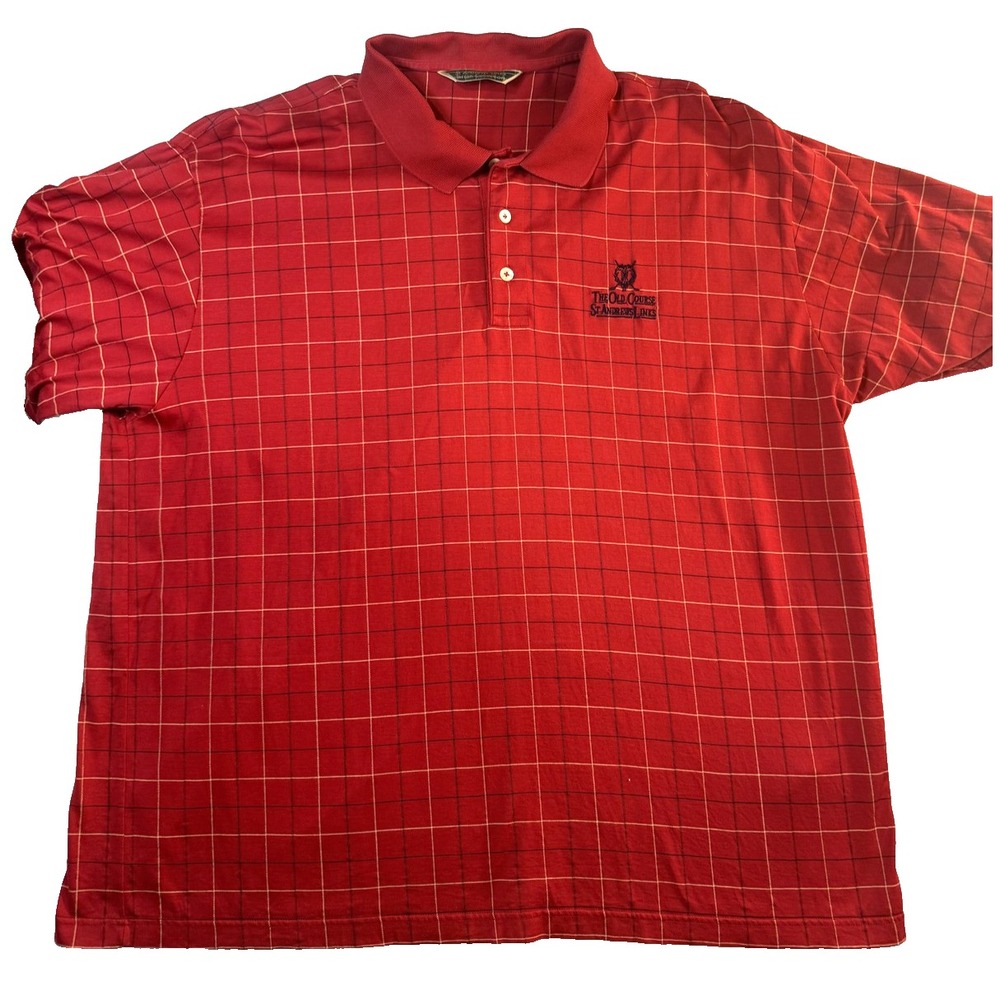 The Old Course St Andrews Links Polo Shirt Mens XL Red Check Golf Embroidered